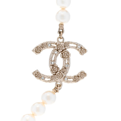 Chanel Pearl Crystal CC Camellia Short Necklace Gold 4 of 5