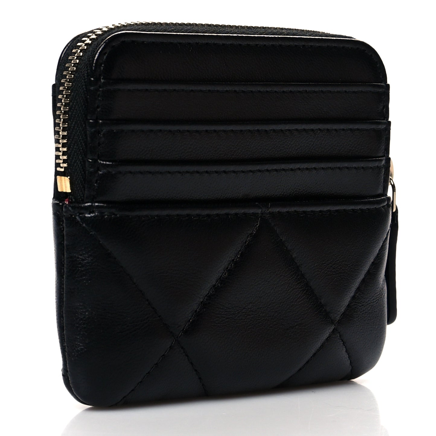 Lambskin Quilted Chanel 19 Zip Card Holder Wallet Black