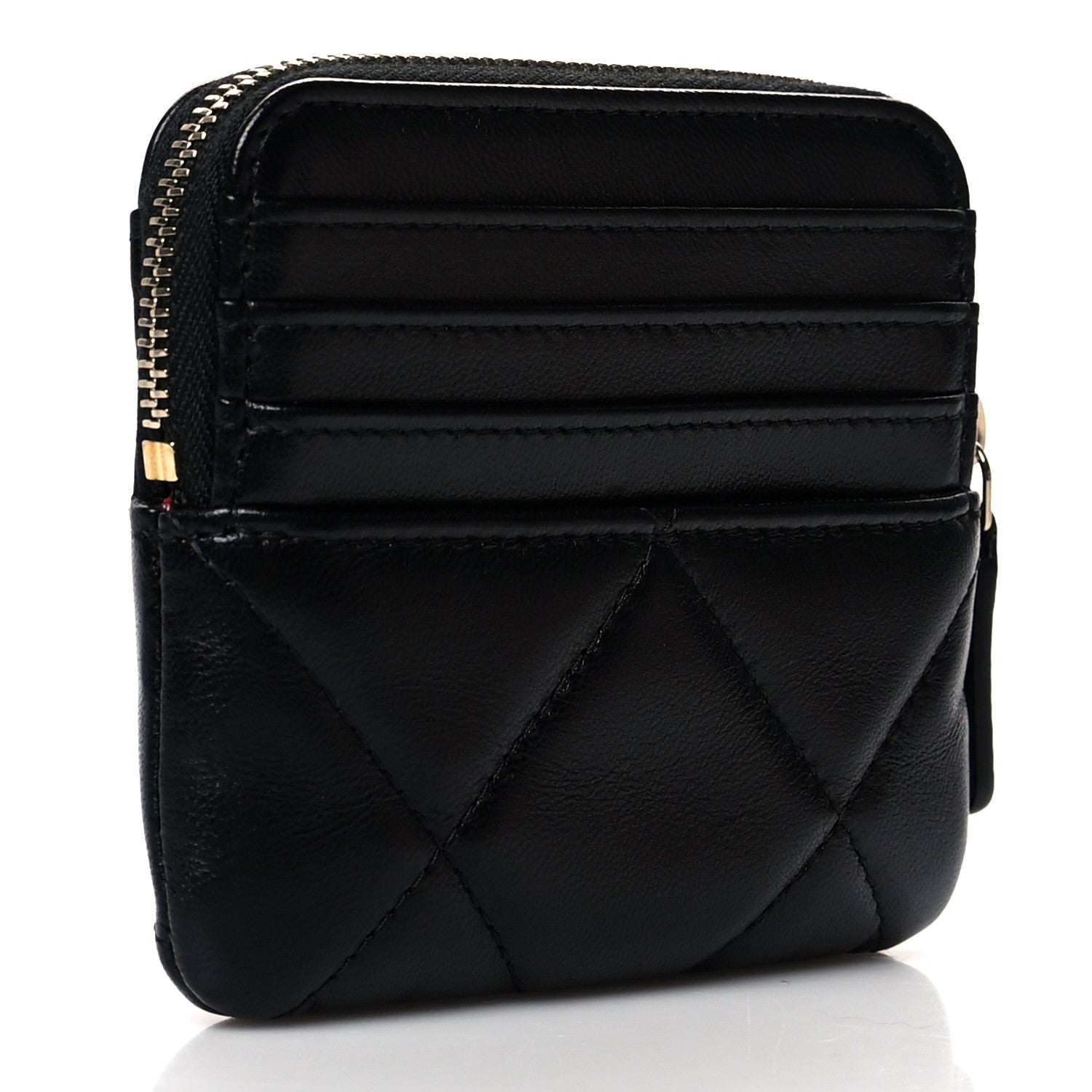 Chanel Lambskin Quilted Chanel 19 Zip Card Holder Wallet Black 3 of 8
