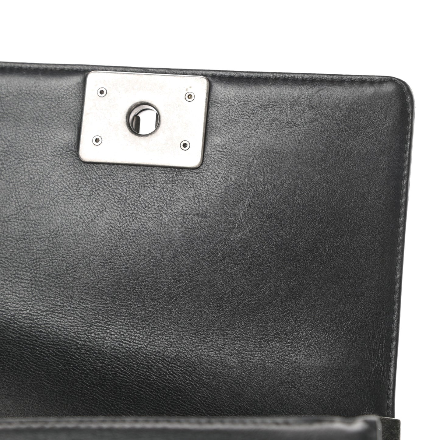 Calfskin Double Stitch Small Boy Flap Black