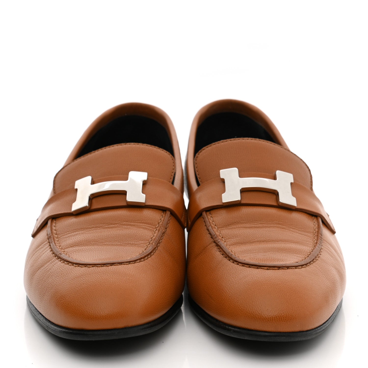 Hermes Goatskin Womens Paris Loafers 36.5 Marron Glaise 2 of 12