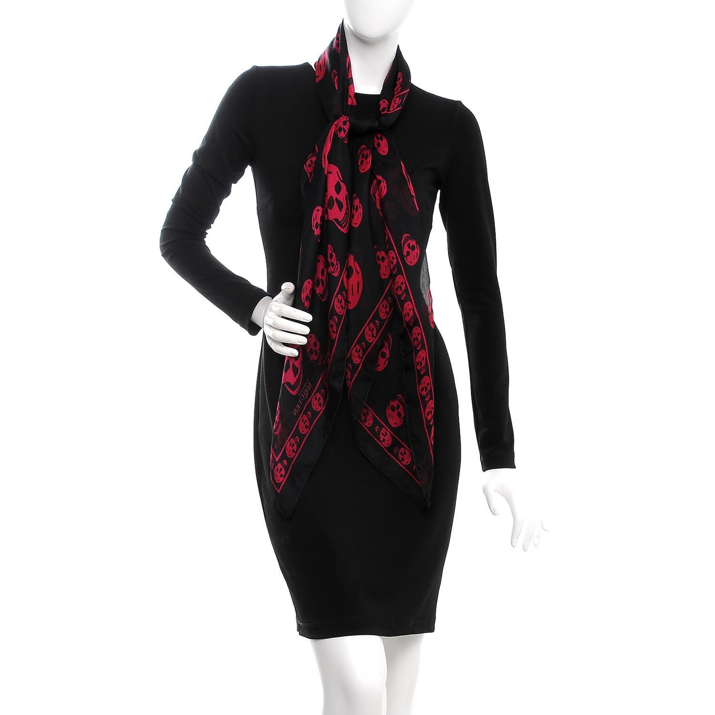 Silk Chiffon Skull Scarf Black Pink
