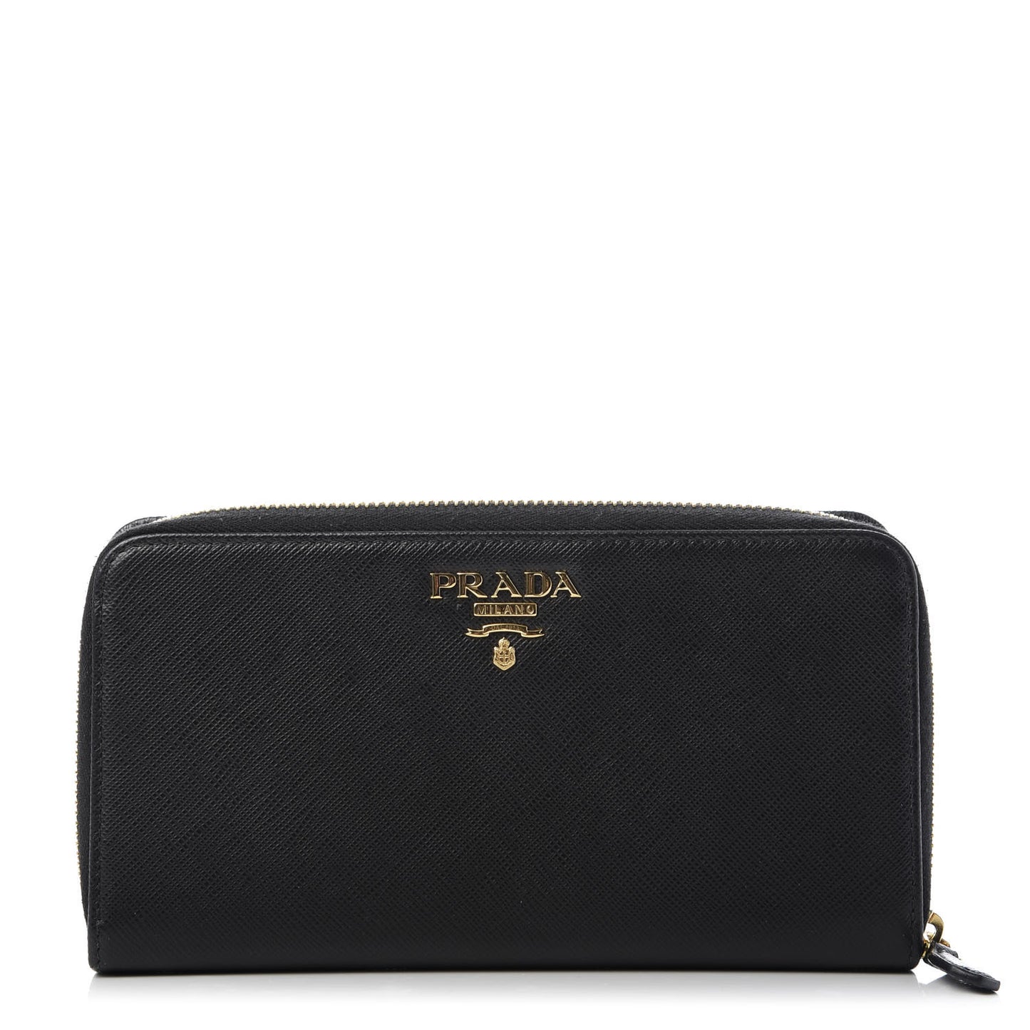 Saffiano Metal Large Zip Around Wallet Black
