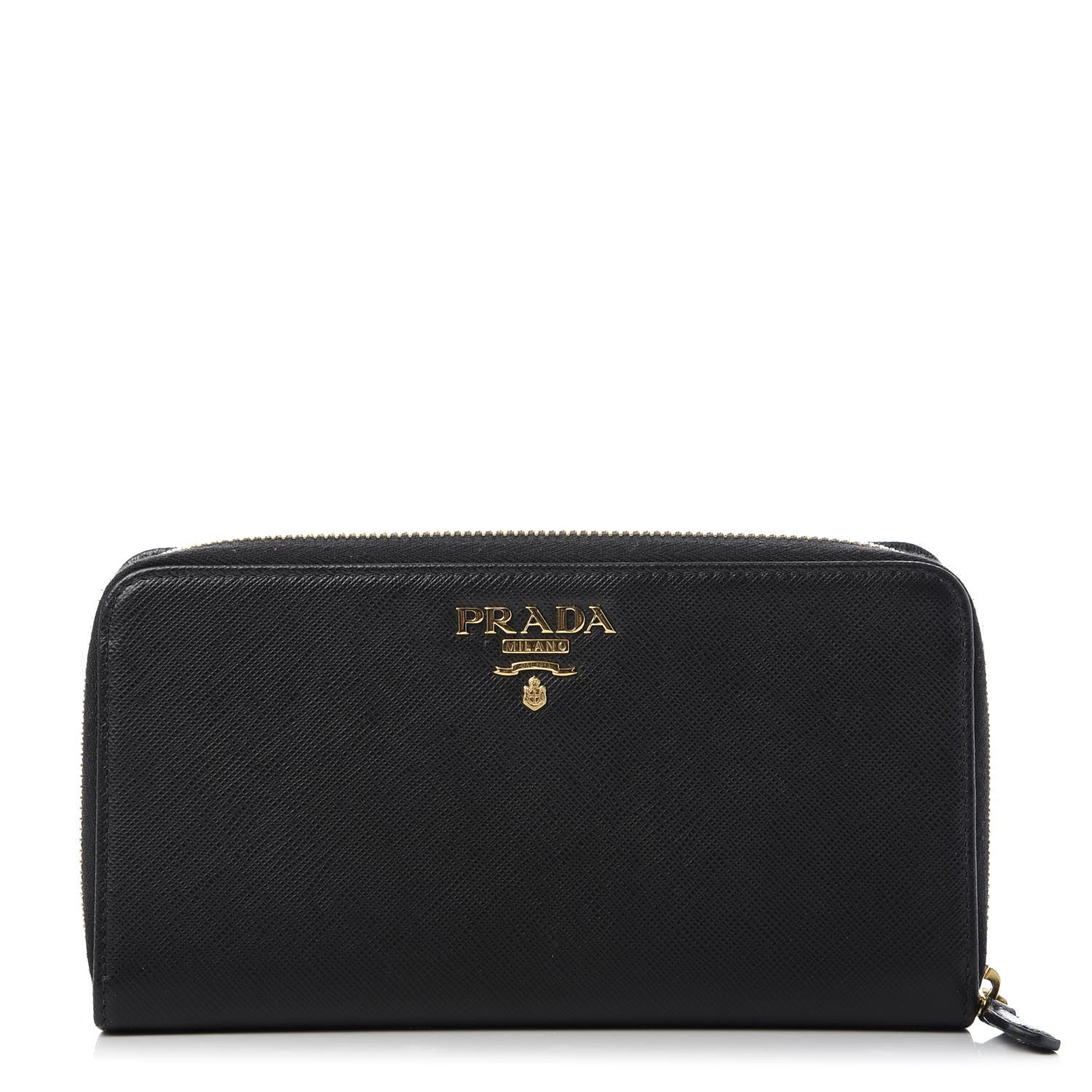 Prada Saffiano Metal Large Zip Around Wallet Black 1 of 7