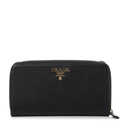 Prada Saffiano Metal Large Zip Around Wallet Black 1 of 7