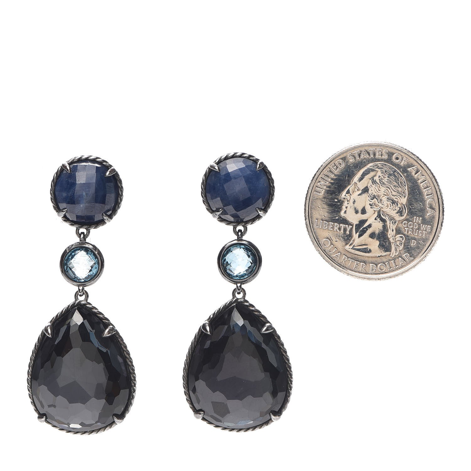 David Yurman Sterling Silver Sapphire Hampton Blue Topaz Black Orchid Chatelaine Triple Drop Earrings 2 of 4