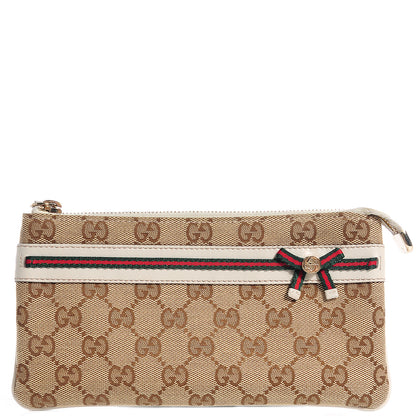 Gucci Monogram Web Bow and Interlocking G Wristlet Wallet Off White 1 of 7