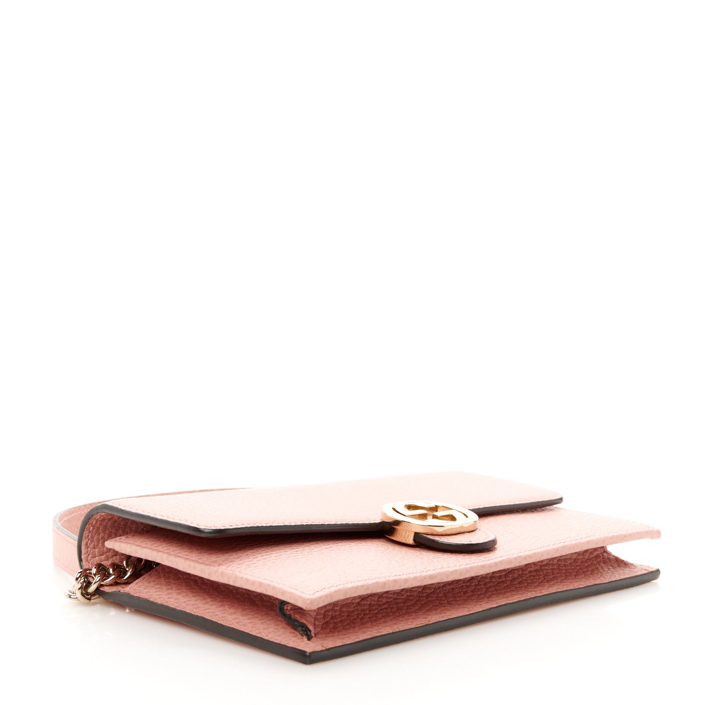 Dollar Calfskin Interlocking G Chain Wallet Soft Pink