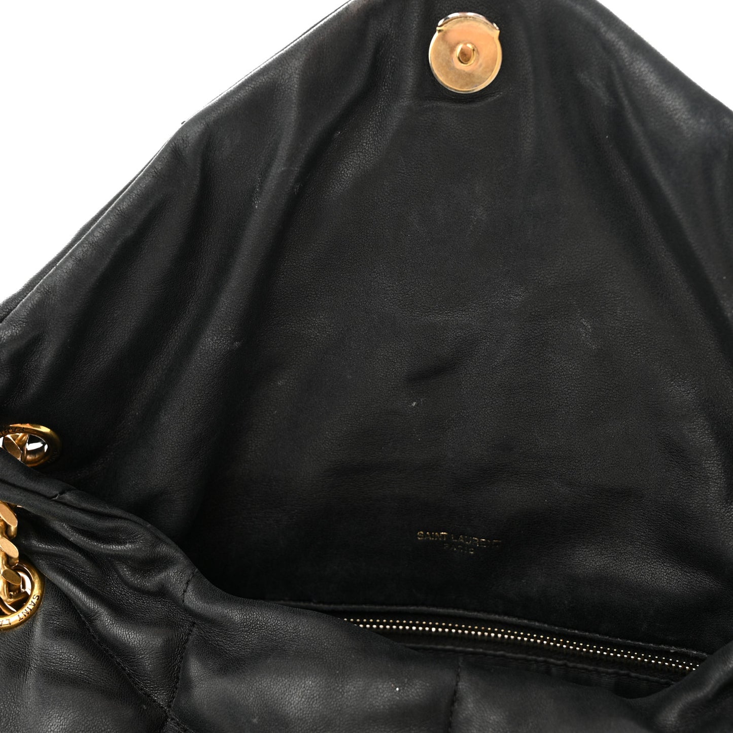 Lambskin Quilted Medium Loulou Puffer Monogram Chain Satchel Black