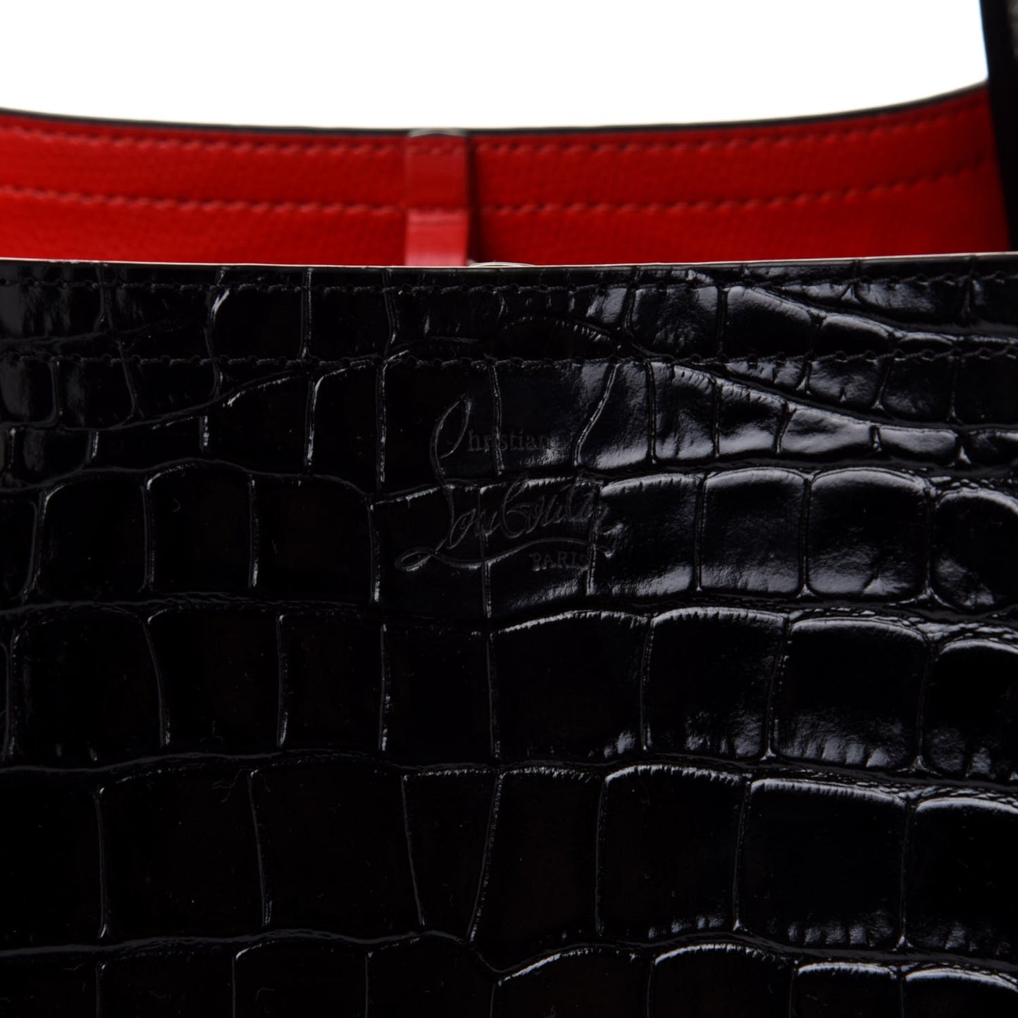 Crocodile Embossed Calfskin Spiked Small Cabarock Shopper Tote Black