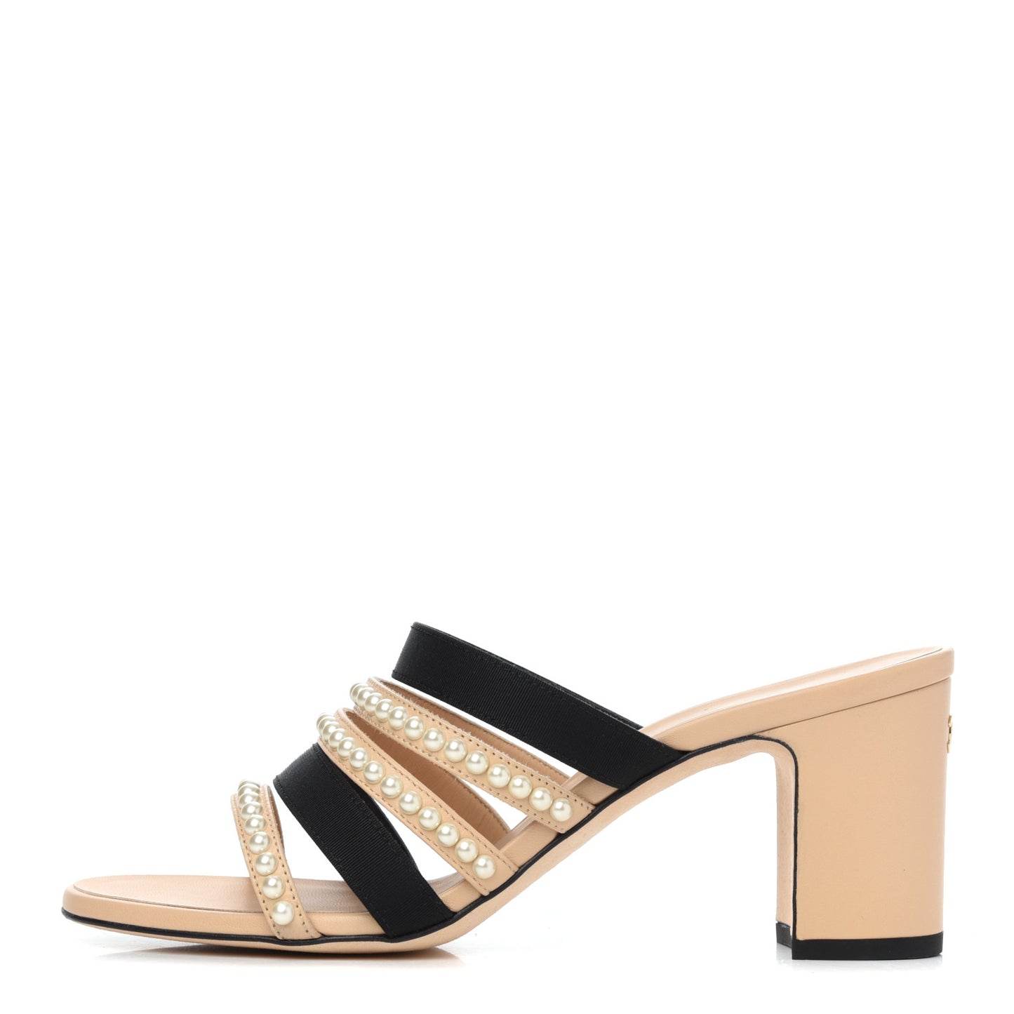 Lambskin Grosgrain Pearl Mules 38.5 Beige Black