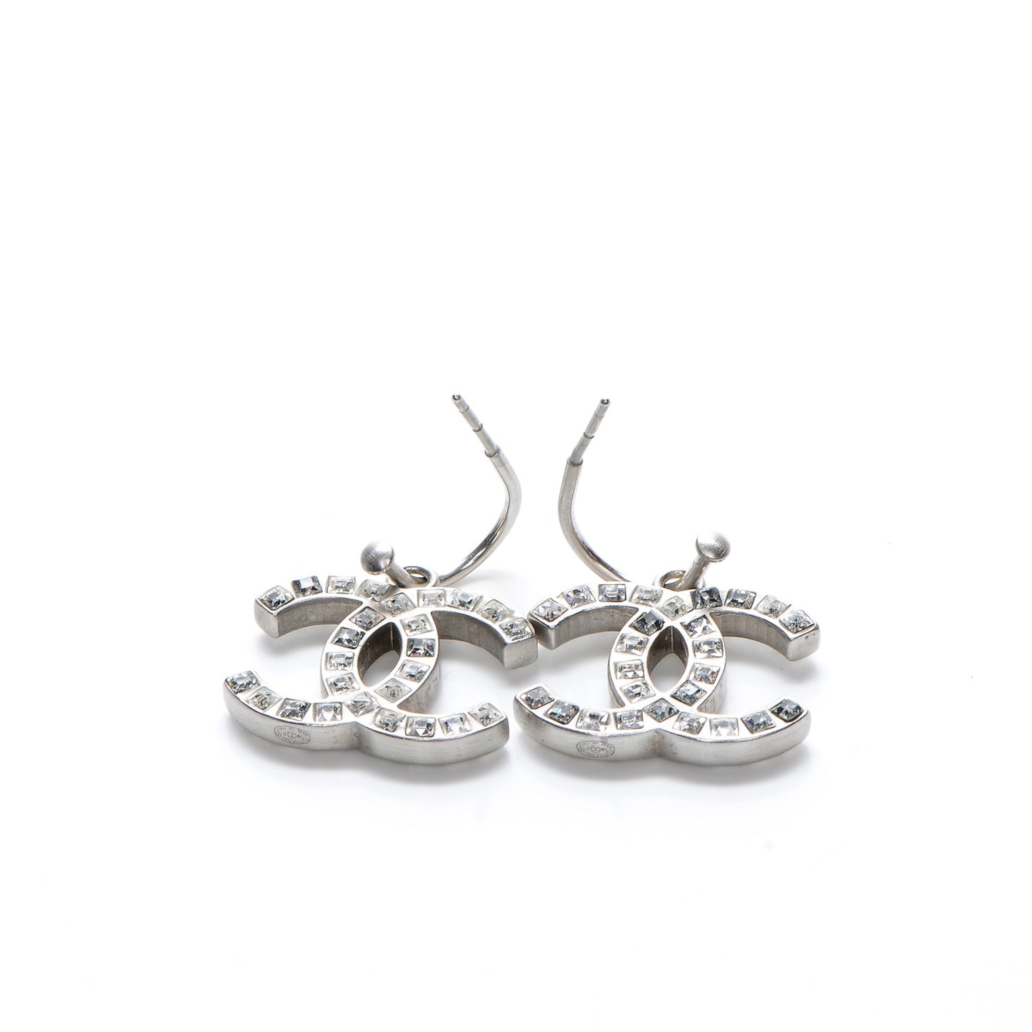 Baguette Crystal CC Dangle Earrings Silver