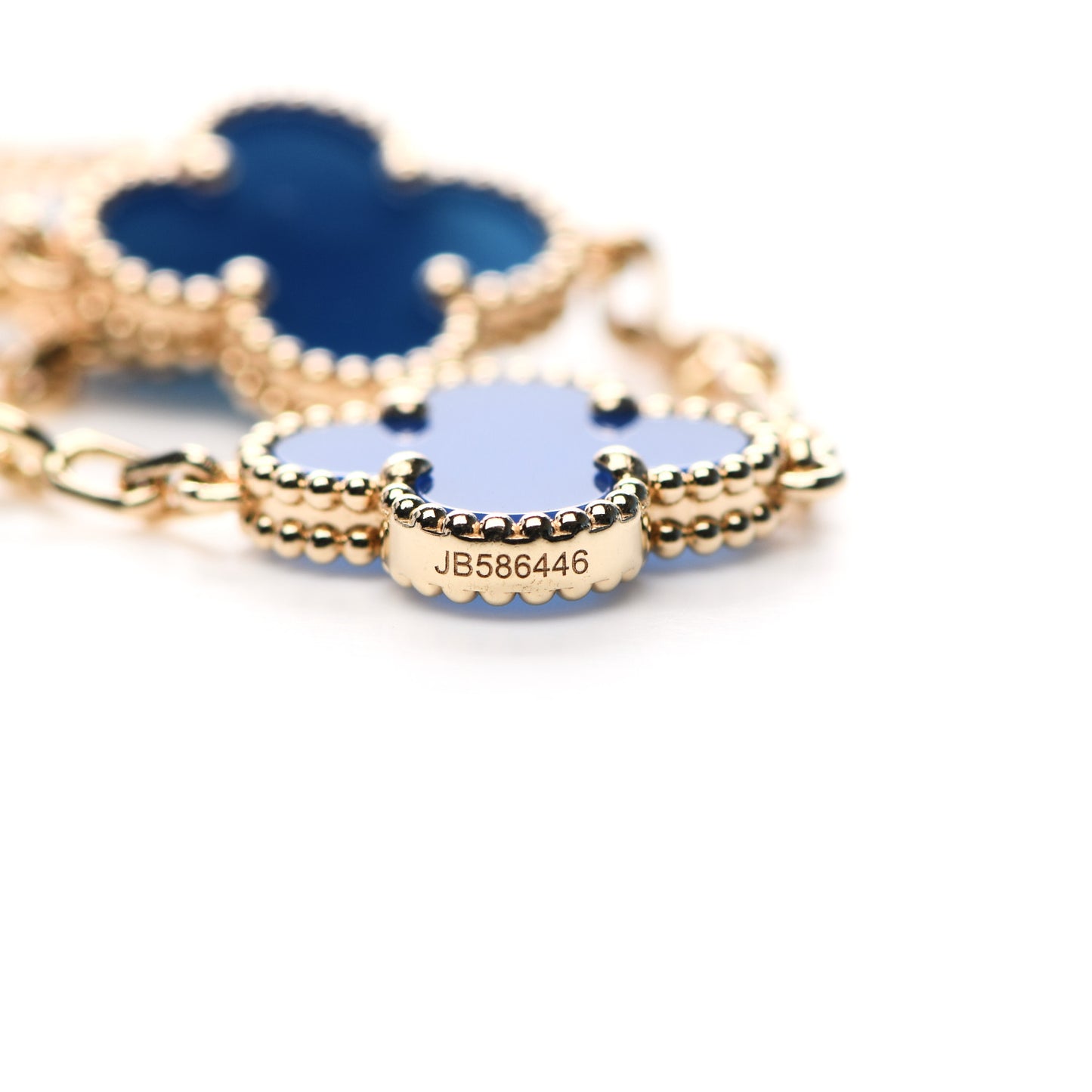 18K Yellow Gold Blue Agate 5 Motifs Vintage Alhambra Bracelet