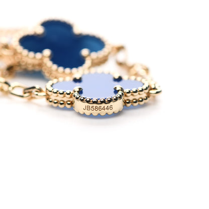 Van Cleef & Arpels 18K Yellow Gold Blue Agate 5 Motifs Vintage Alhambra Bracelet 3 of 5