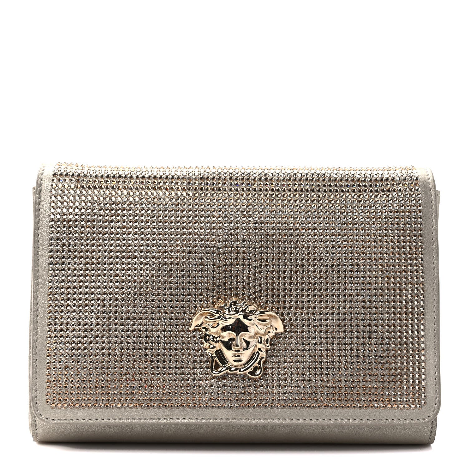 Versace Suede Palazzo Crystal Chain Evening Bag Gold 1 of 8