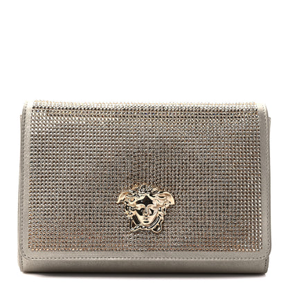 Versace Suede Palazzo Crystal Chain Evening Bag Gold 1 of 8