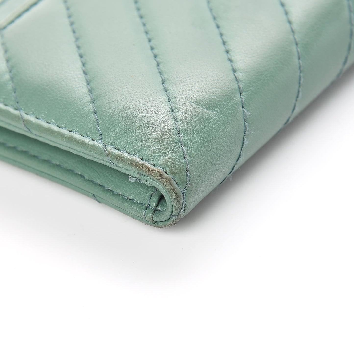 Lambskin Chevron Quilted Card Holder Wallet Green
