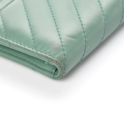 Chanel Lambskin Chevron Quilted Card Holder Wallet Green 13 of 17