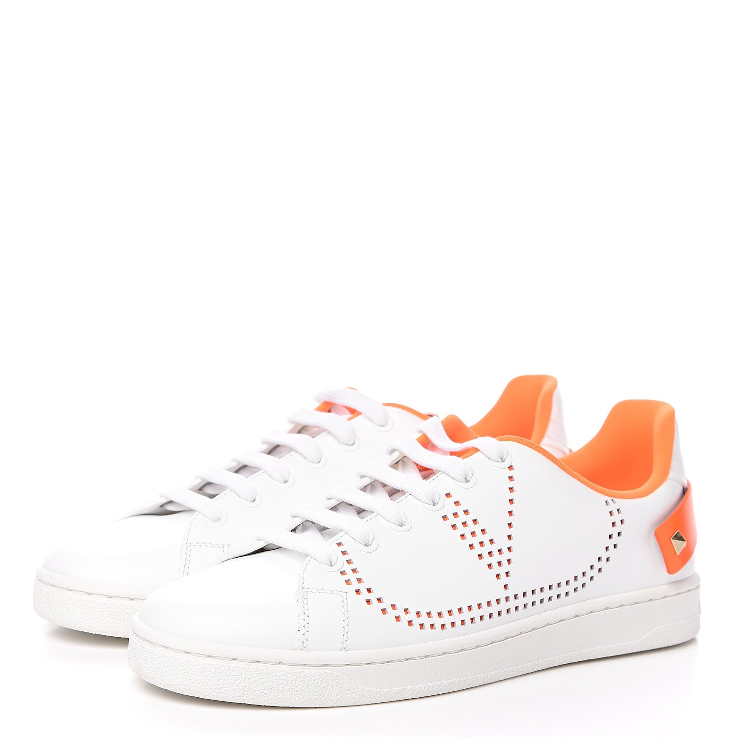 Valentino Garavani Calfskin Womens Backnet Sneakers 37 White Orange Fluo 3 of 10