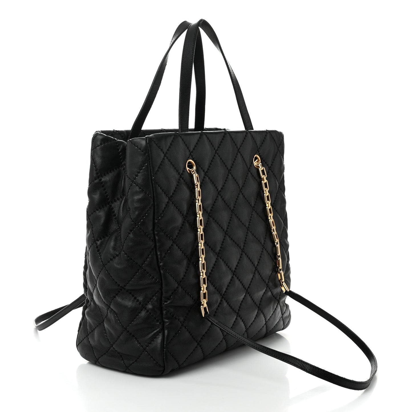 Calfskin Quilted Large Retro Chain Tote Black