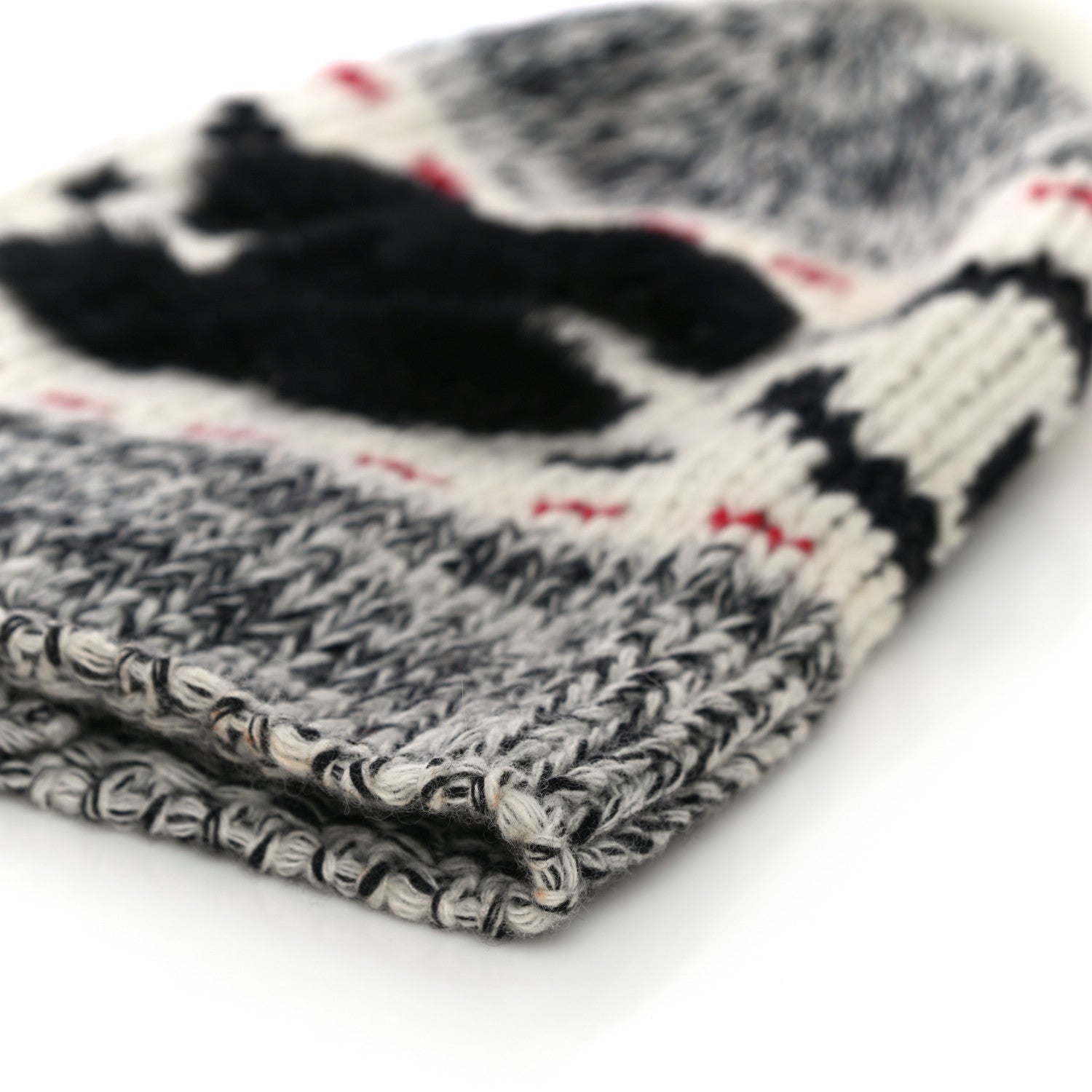 Chanel Wool Shearling CC Beanie Hat Ivory Black Red 5 of 8