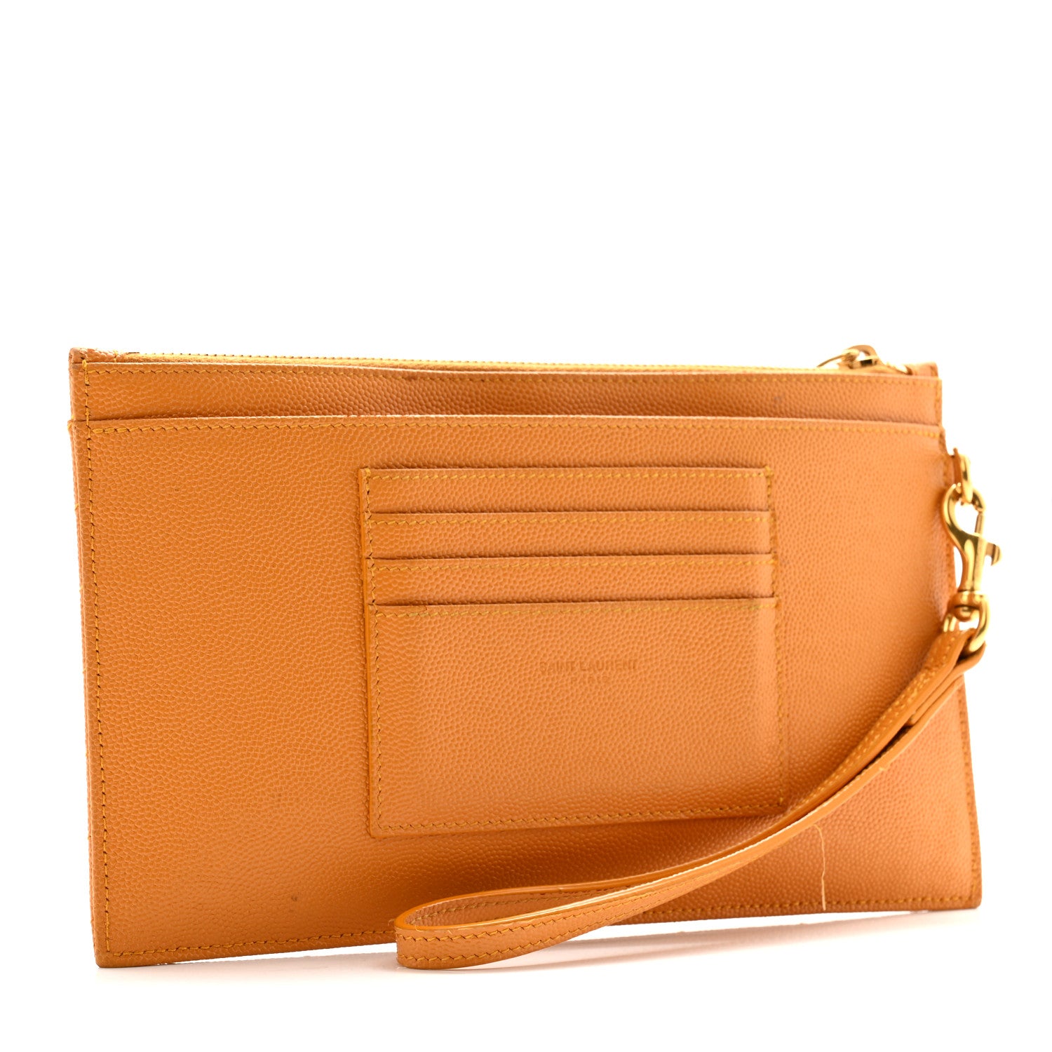 Saint Laurent Grain De Poudre Chevron Monogram Large Bill Pouch Senape Yellow 3 of 14