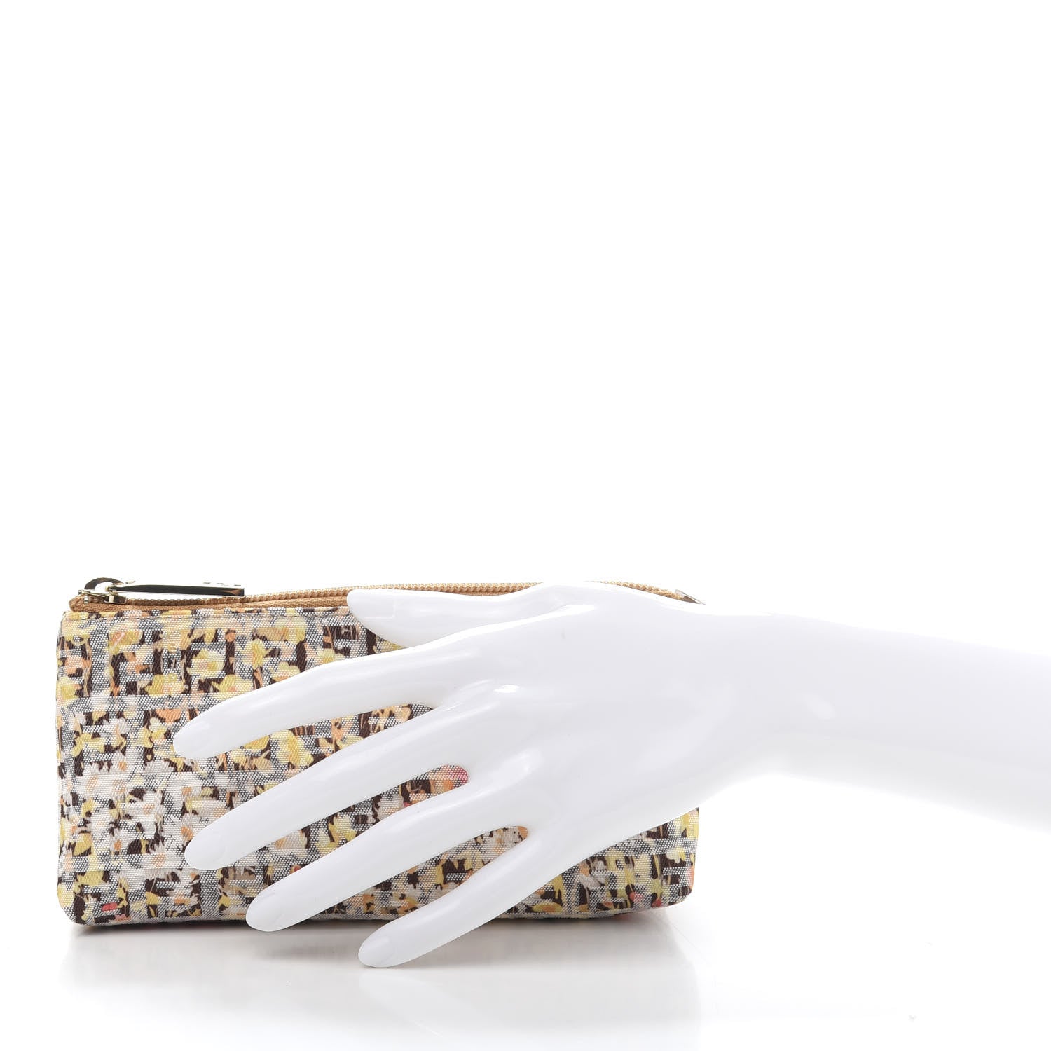 Fendi Zucchino Vitello Floral Forever Cosmetic Pouch Pesca Giallo Saddler 2 of 10