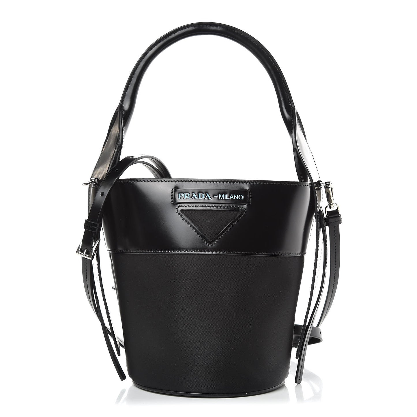 Calfskin Tessuto Nylon Ouverture Bucket Bag Black