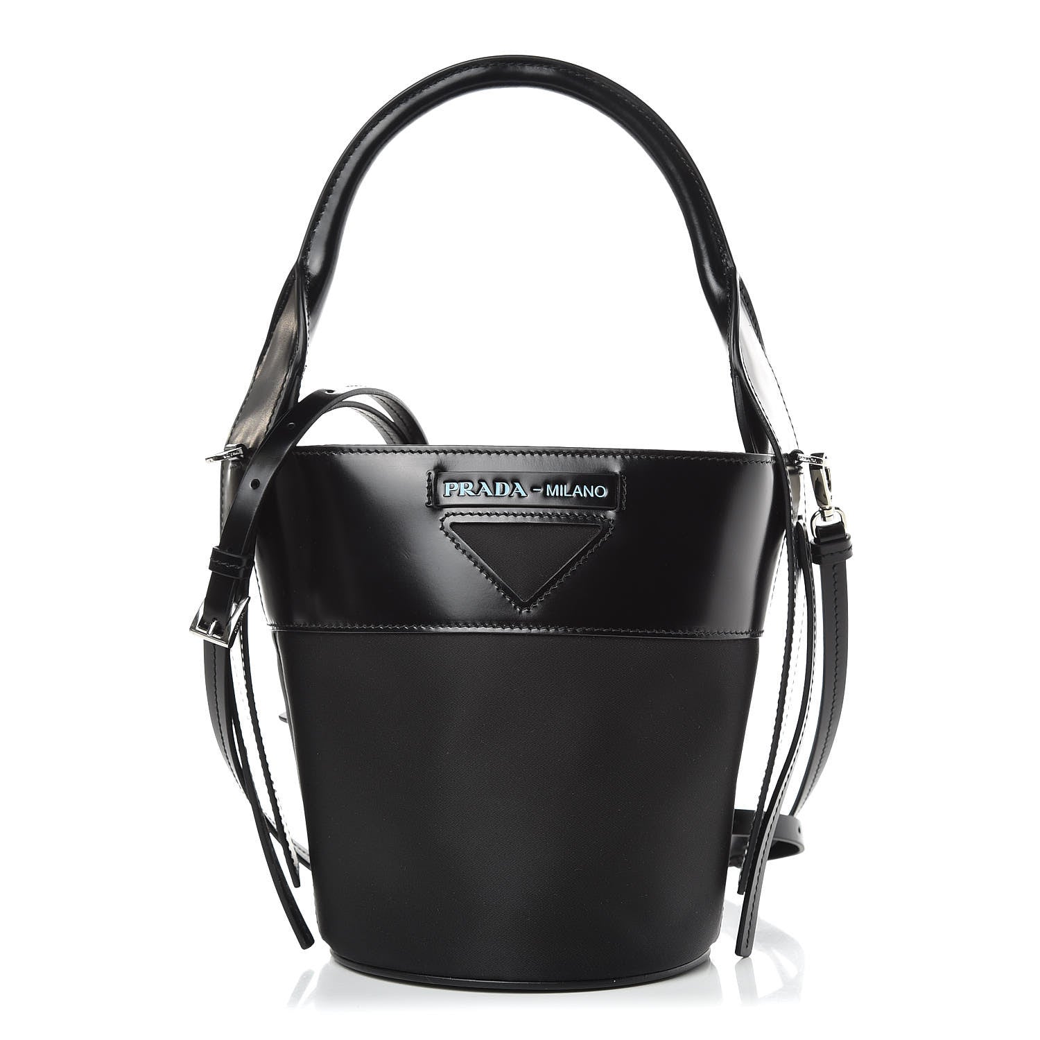 Prada Calfskin Tessuto Nylon Ouverture Bucket Bag Black 1 of 9