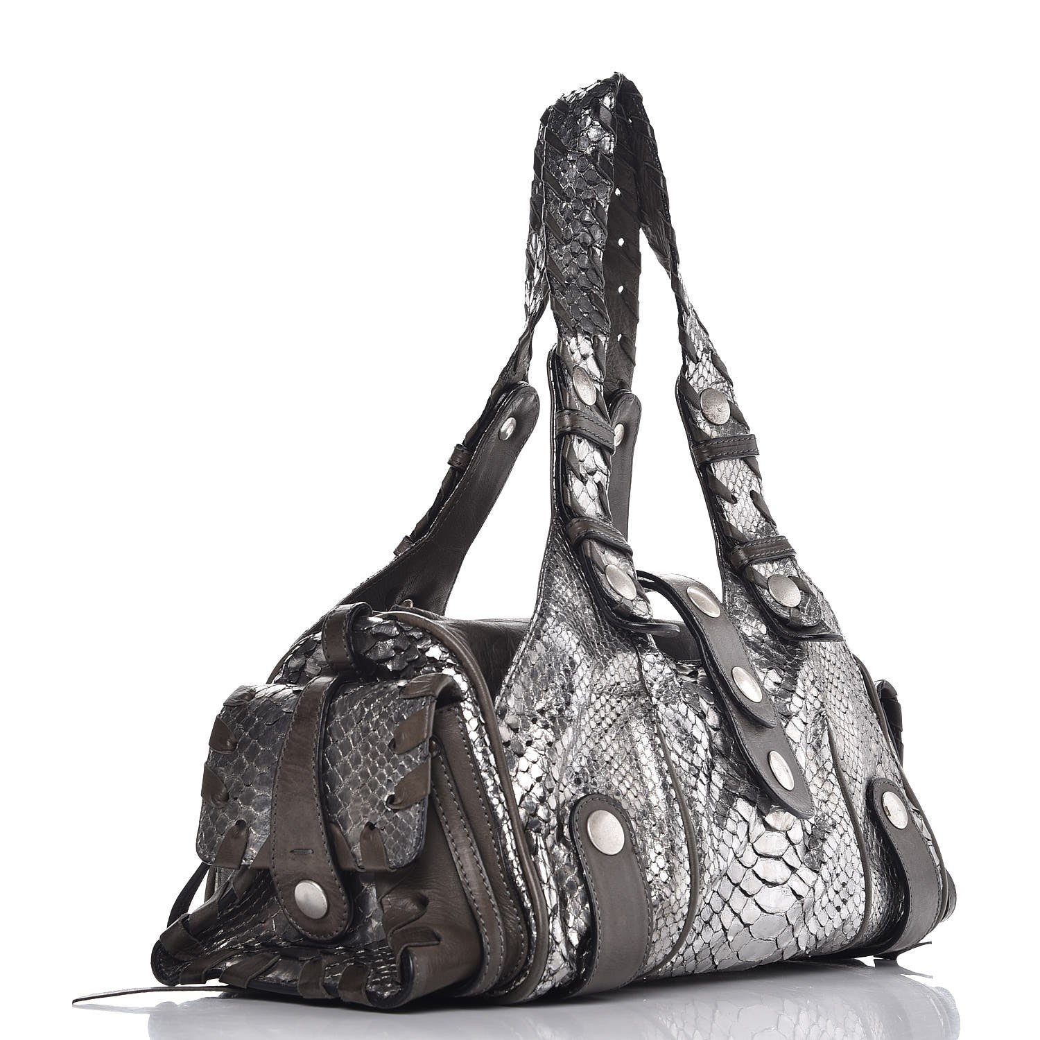 Chloe Metallic Python Silverado Shoulder Bag Silver Grey 3 of 9
