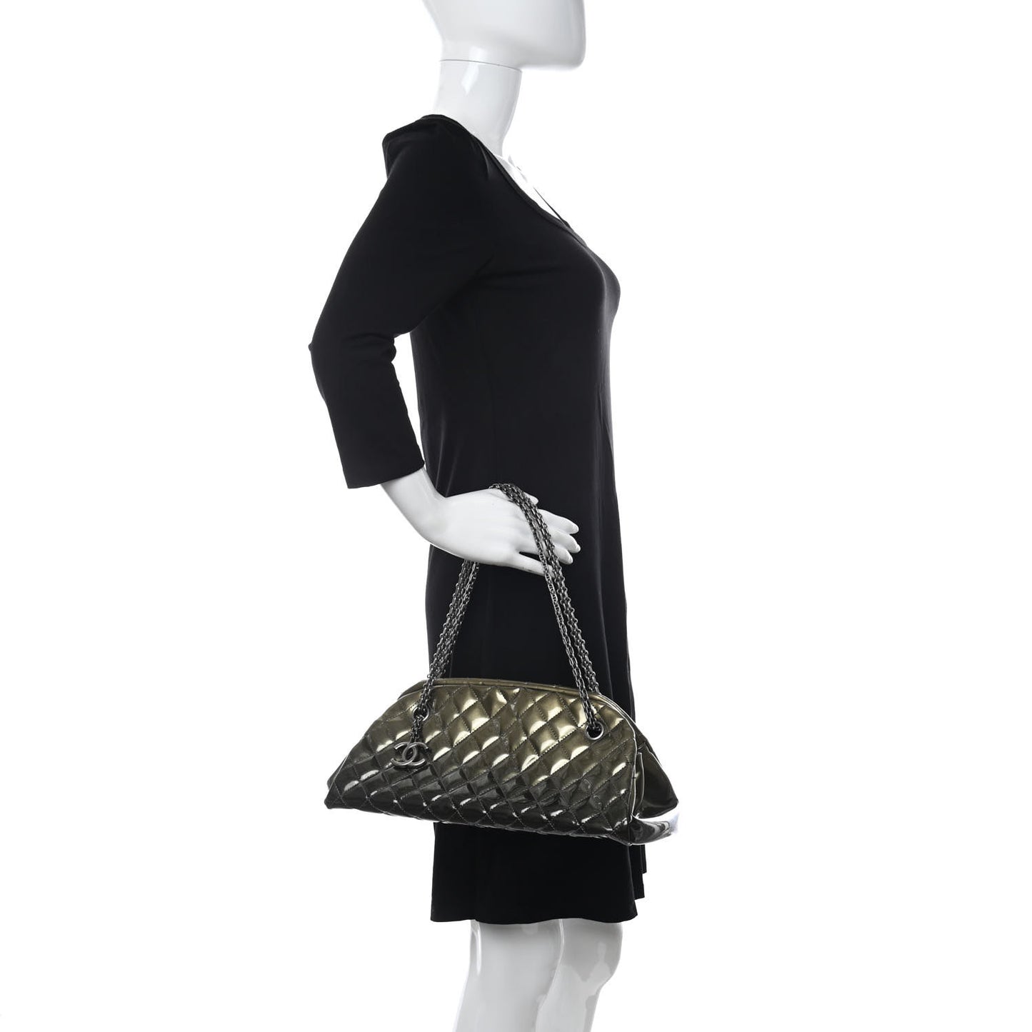 Metallic Patent Quilted Medium Just Mademoiselle Bowling Bag Green Degrade