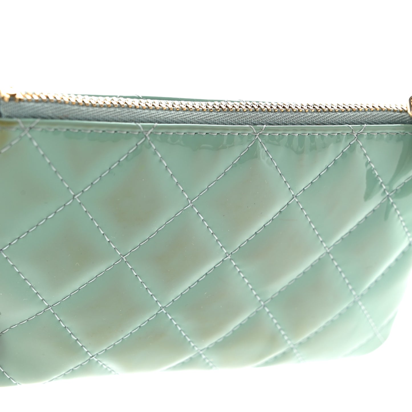 Patent Quilted Small Cosmetic Case Light Blue