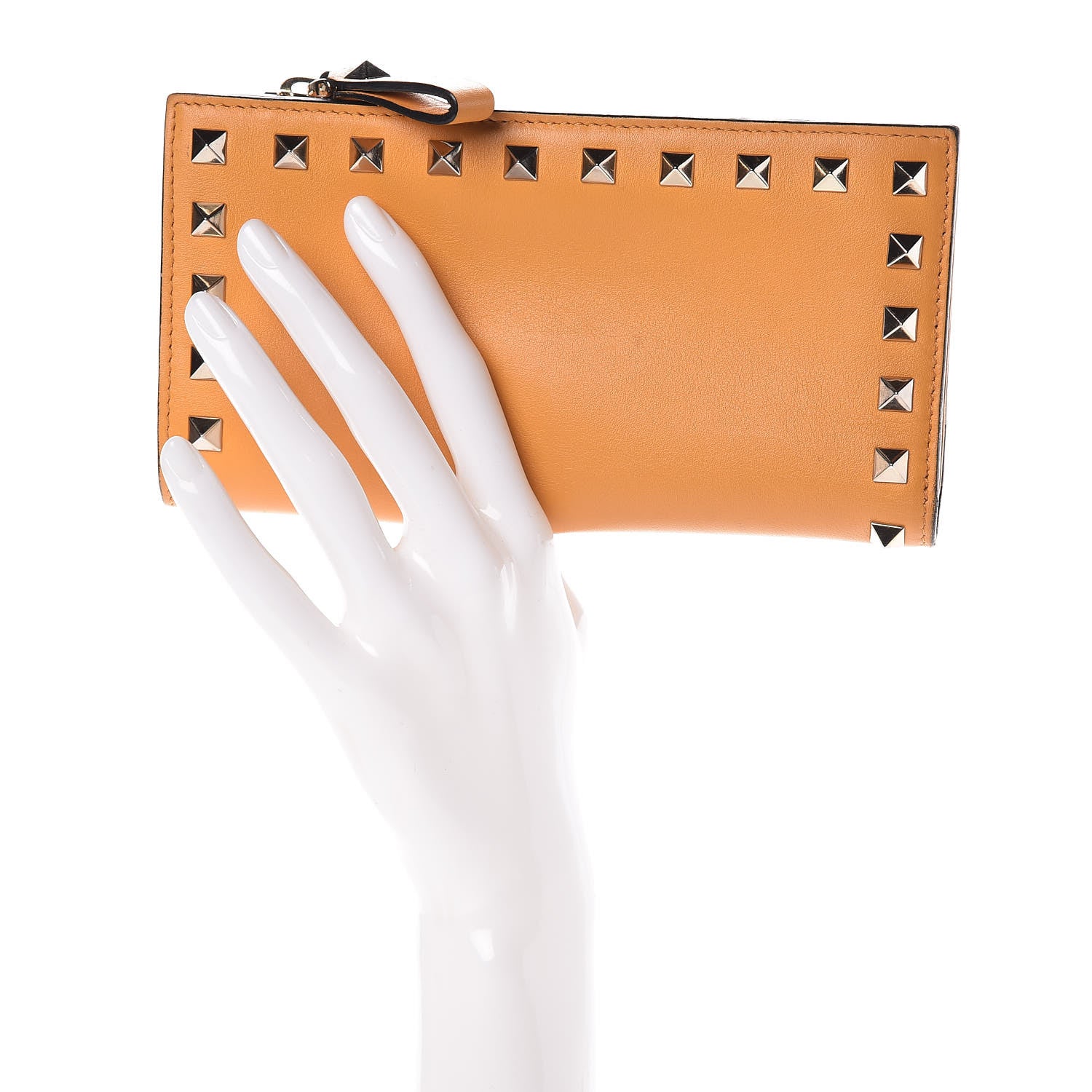 Valentino Garavani Calfskin Rockstud Continental Wallet Mandarin Sorbet 2 of 10
