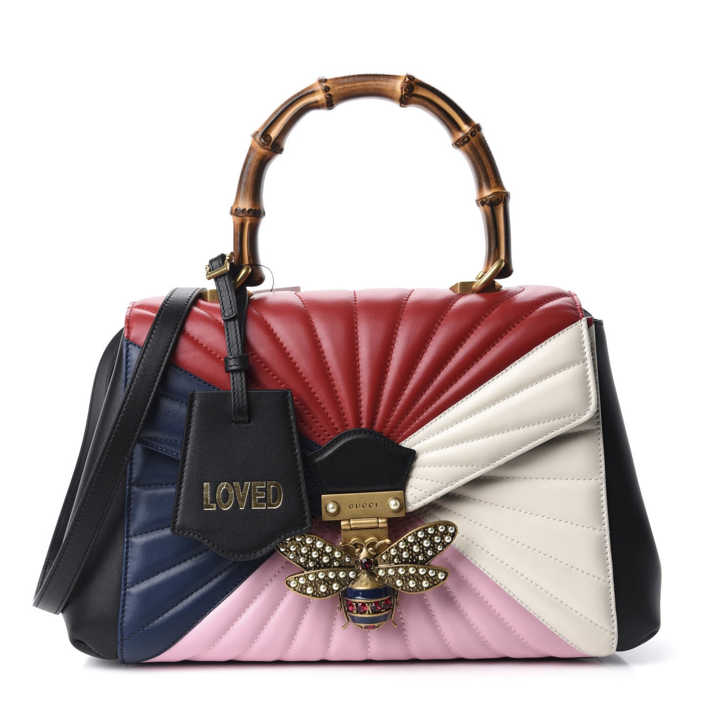 Calfskin Bamboo Trapuntata Queen Margaret Top Handle Bag Blue Agata Hibiscus Red Mystic White Sugar Pink