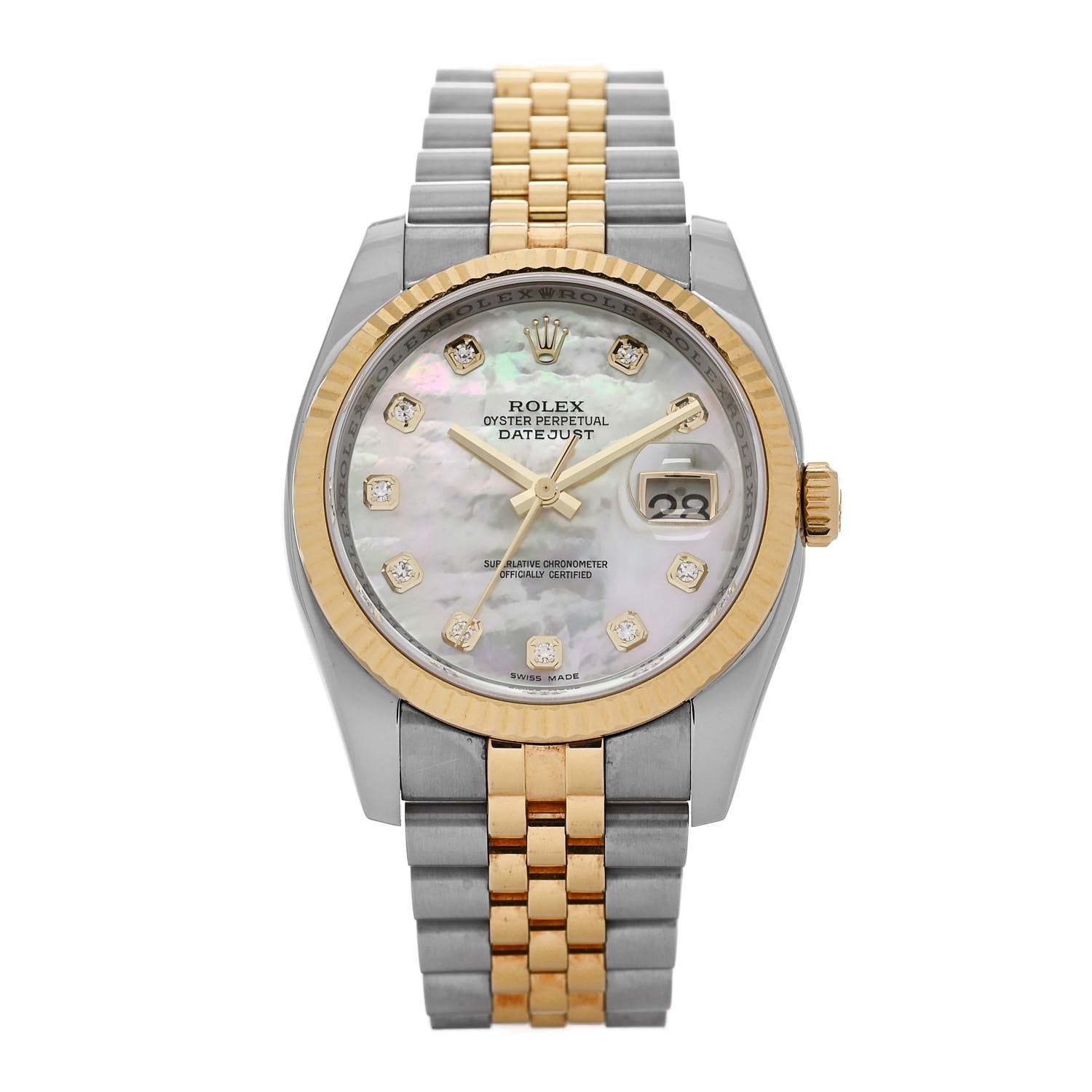 Rolex Stainless Steel 18K Yellow Gold Diamond Mother of Pearl 36mm Oyster Perpetual Datejust Watch 116233 1 of 5
