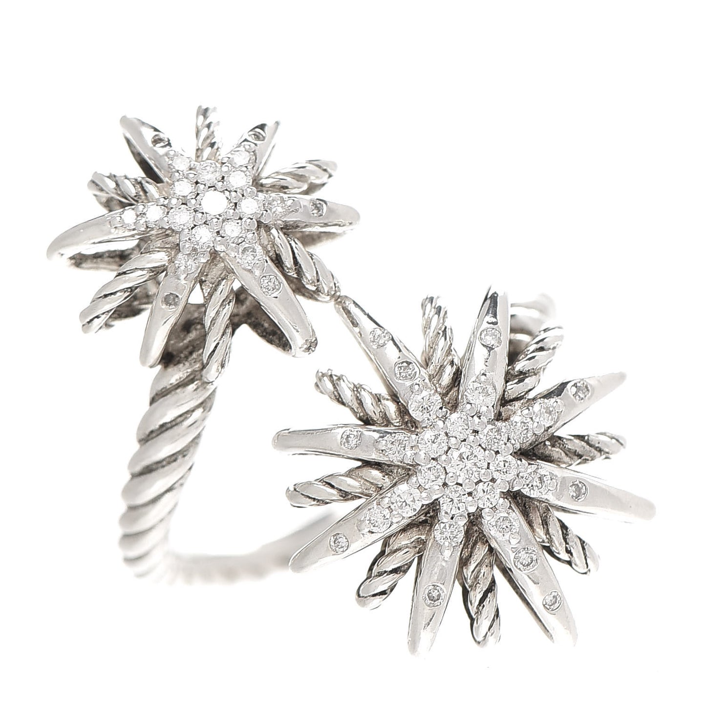 Sterling Silver Diamond 28mm Open Starburst Ring 52 6