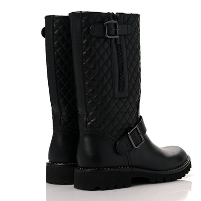 Chanel Calfskin Quilted Biker Boots 36.5 Black 4 of 6