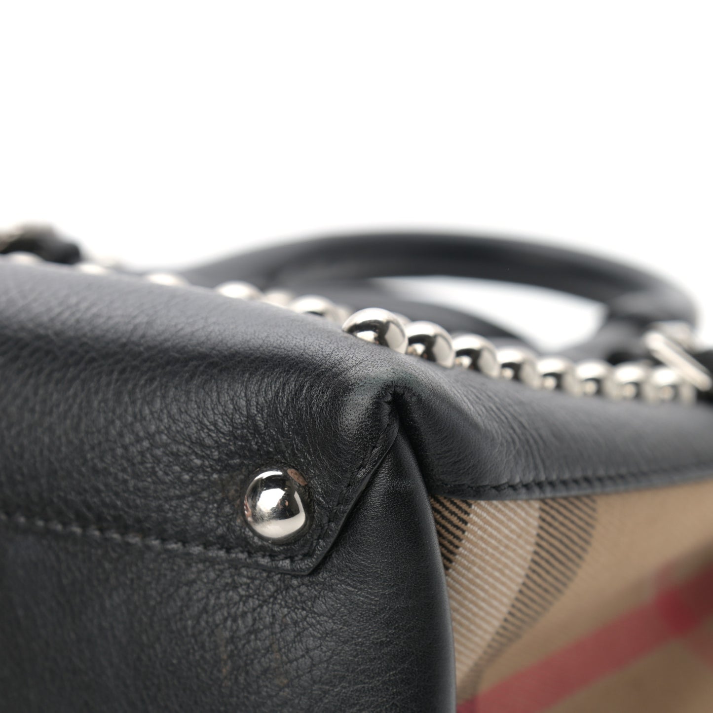 Pebbled Calfskin House Check Studded Baby Banner Tote Black