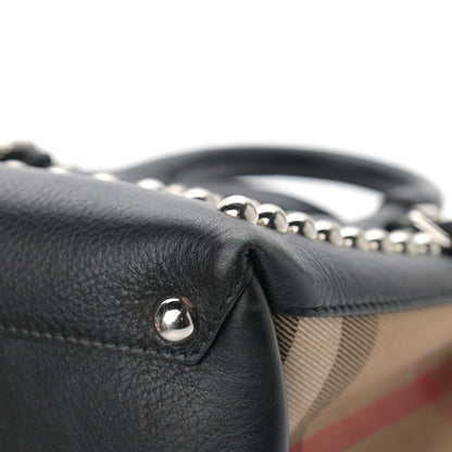 Burberry Pebbled Calfskin House Check Studded Baby Banner Tote Black 10 of 14