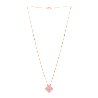 Van Cleef & Arpels 18K Rose Gold Diamond Pink Porcelain Vintage Alhambra Pendant Necklace 2 of 5