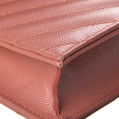 Saint Laurent Grain De Poudre Matelasse Chevron Monogram Envelope Chain Wallet Blush Fonce 10 of 12