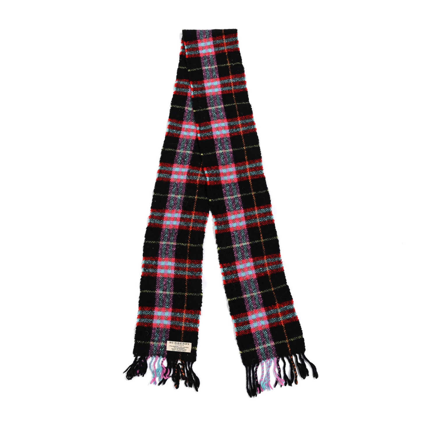 Merino Wool Angora Cashmere Check Scarf Black