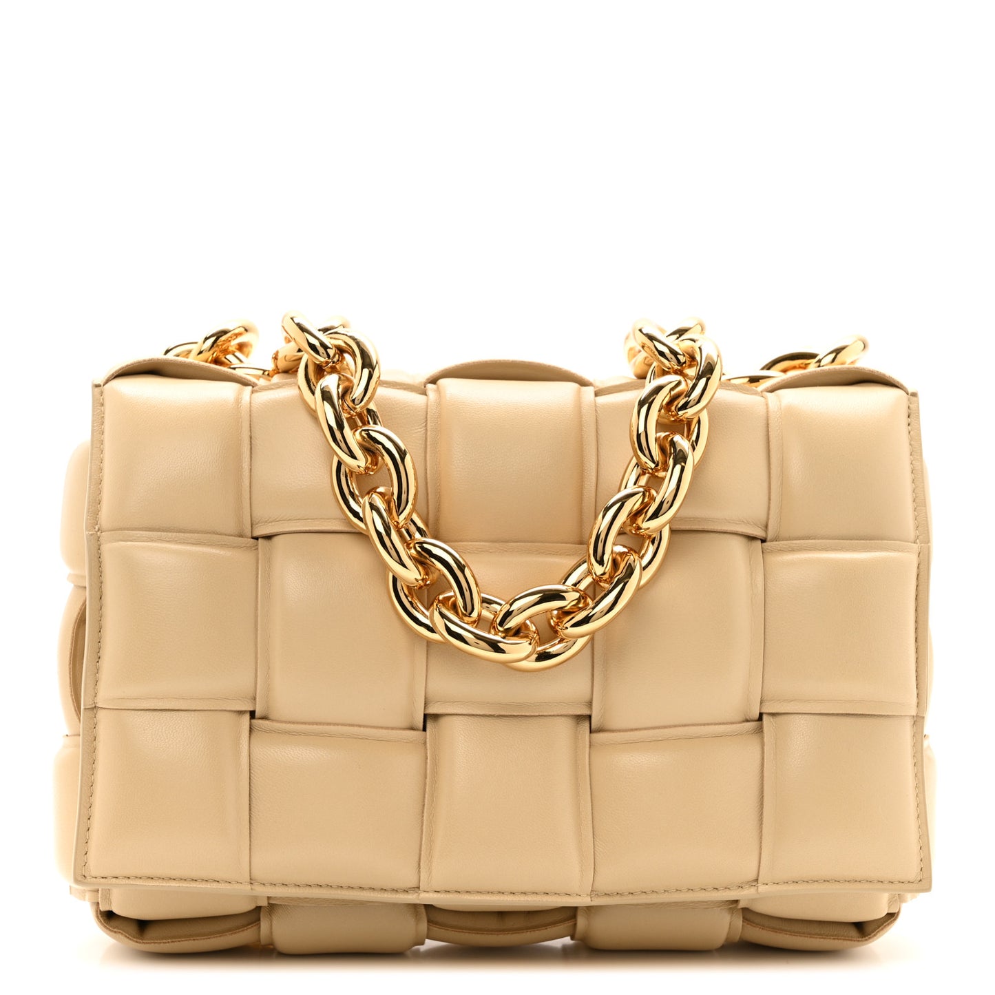 Lambskin Maxi Intreccio Padded Chain Cassette Crossbody Bag Porridge