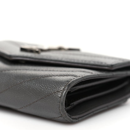 Saint Laurent Grain De Poudre Matelasse Chevron Monogram Compact Tri Fold Wallet Earth 10 of 14