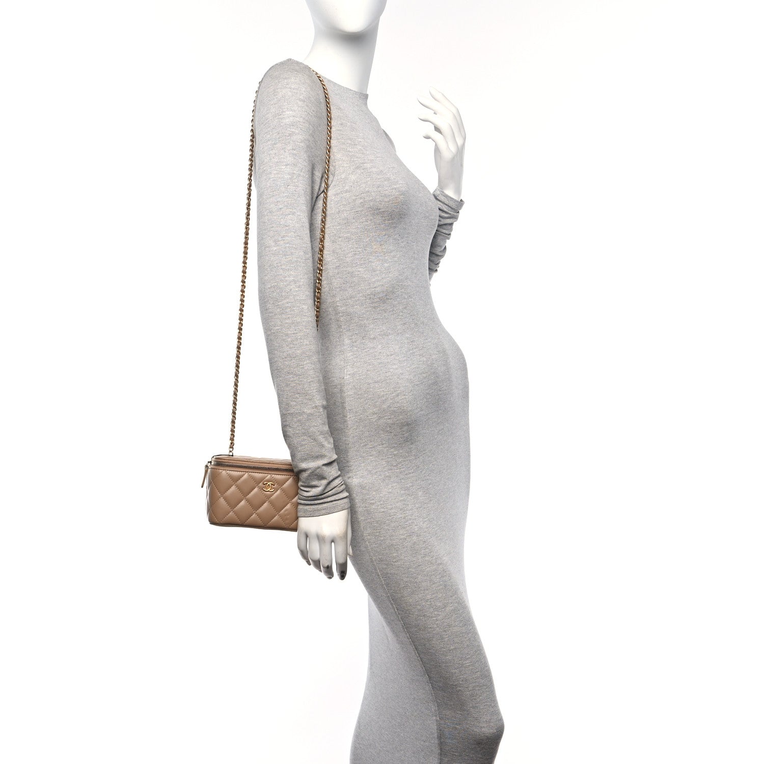 Chanel Lambskin Quilted Pearl Crush Small Vanity Case With Chain Beige 2 of 11