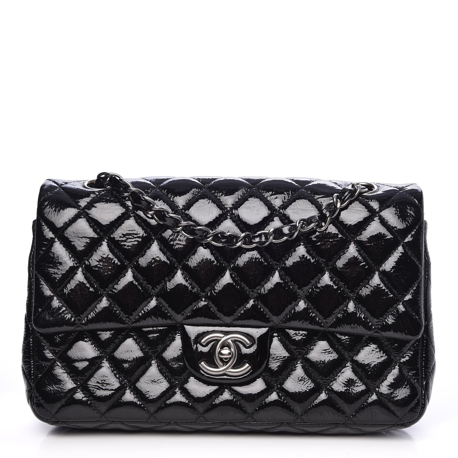 Chanel Distressed Patent Quilted Medium Double Flap Black 1 of 7