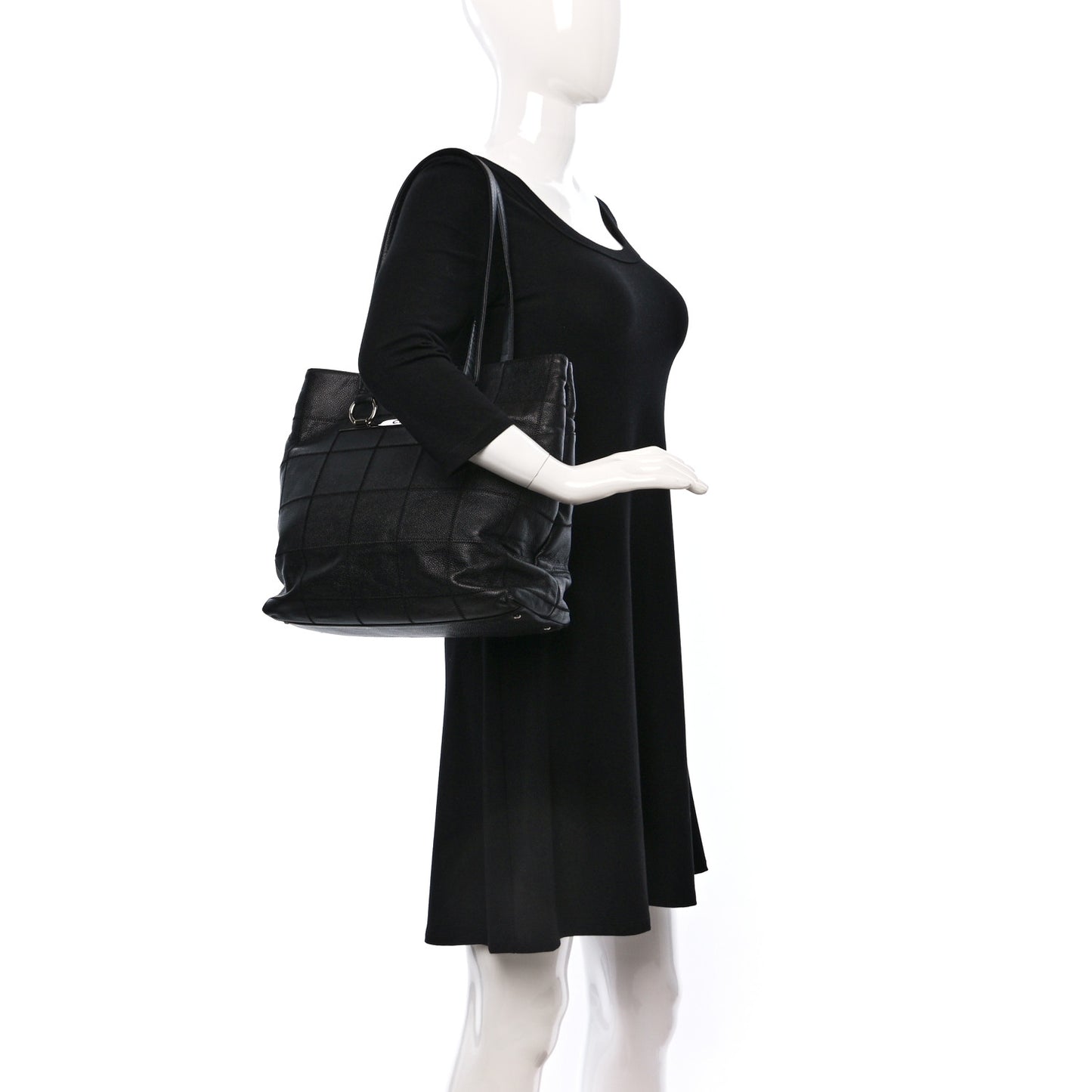 Caviar Square Stitched Large Tote Black