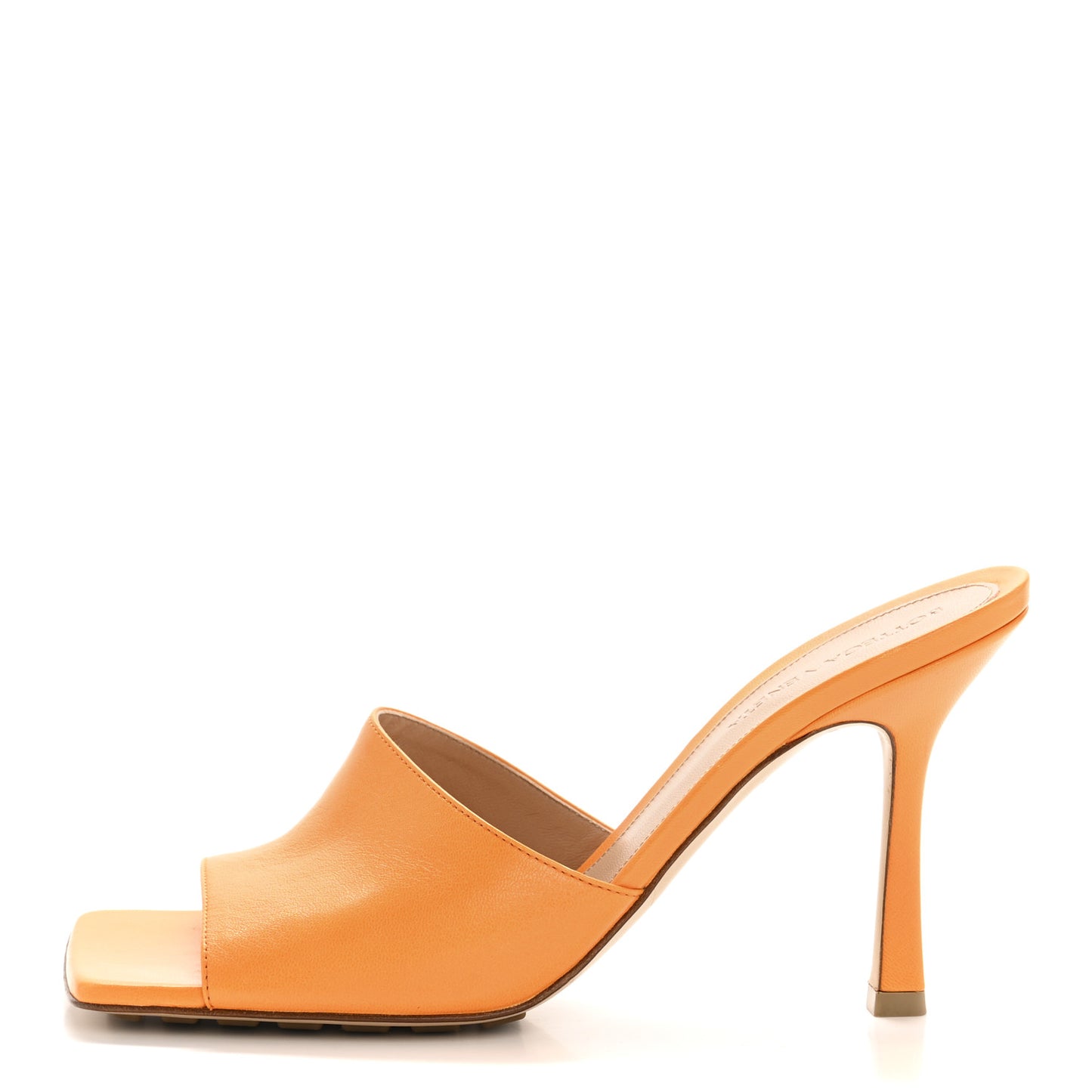 Lambskin Stretch 90mm Mule Sandals 38.5 Tangerine
