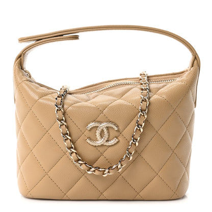 Chanel Caviar Quilted Hobo Clutch With Chain Dark Beige 1 of 11