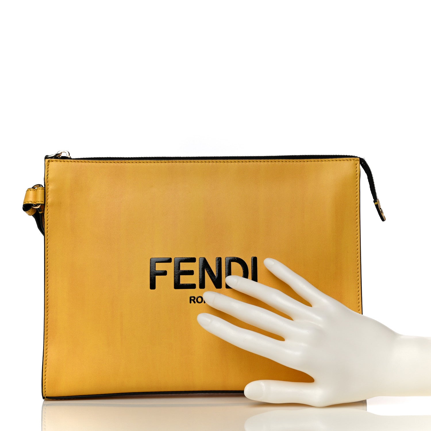 Fendi Vitello Fluffy Logo Clutch Bag Yellow Box Black 2 of 10